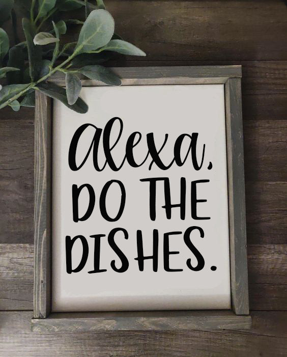 JennyGems Funny Kitchen Signs, Modern Farmhouse Kitchen Decorations, Alexa Do The Dishes Hanging Wood Sign, Kitchen Decor, Funny Kitchen Plaque, Fun