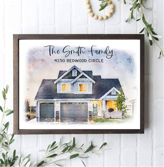 Home outlet Portrait Watercolor, Custom Housewarming Gift, First Home Gift, Wedding Gift Idea