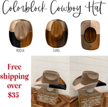 Cowboy Color Block Vegan Suede Hat Blank, Blank Hat for Burning, Hat Pyrography, Burned Hat Blank, Rancher Hat, Fedora Hat, Wide Brim Hat, Hat for Engraving
