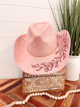 Floral Engraved Hat, Floral Engraved Cowboy Hat, Sunflower Hat, Sunflower Burned Fedora, Engraved Suede Hat, Boho Hat, Vegan Suede