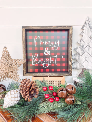 Merry & Bright Framed Sign, Christmas Sign, Christmas decor, Buffalo Plaid Sign, Holiday Sign, Holiday Decor