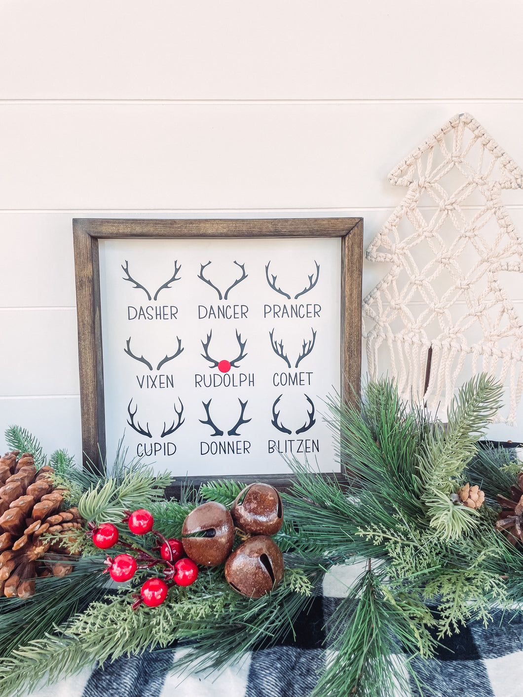 Reindeer Names Framed Sign, Rudolph The Red Nosed Reindeer Christmas Sign, Christmas decor, Holiday Sign, Holiday Decor
