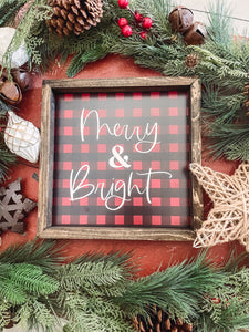 Merry & Bright Framed Sign, Christmas Sign, Christmas decor, Buffalo Plaid Sign, Holiday Sign, Holiday Decor