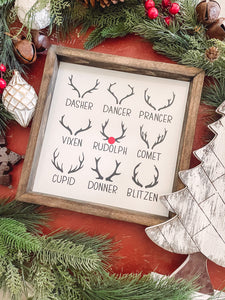 Reindeer Names Framed Sign, Rudolph The Red Nosed Reindeer Christmas Sign, Christmas decor, Holiday Sign, Holiday Decor