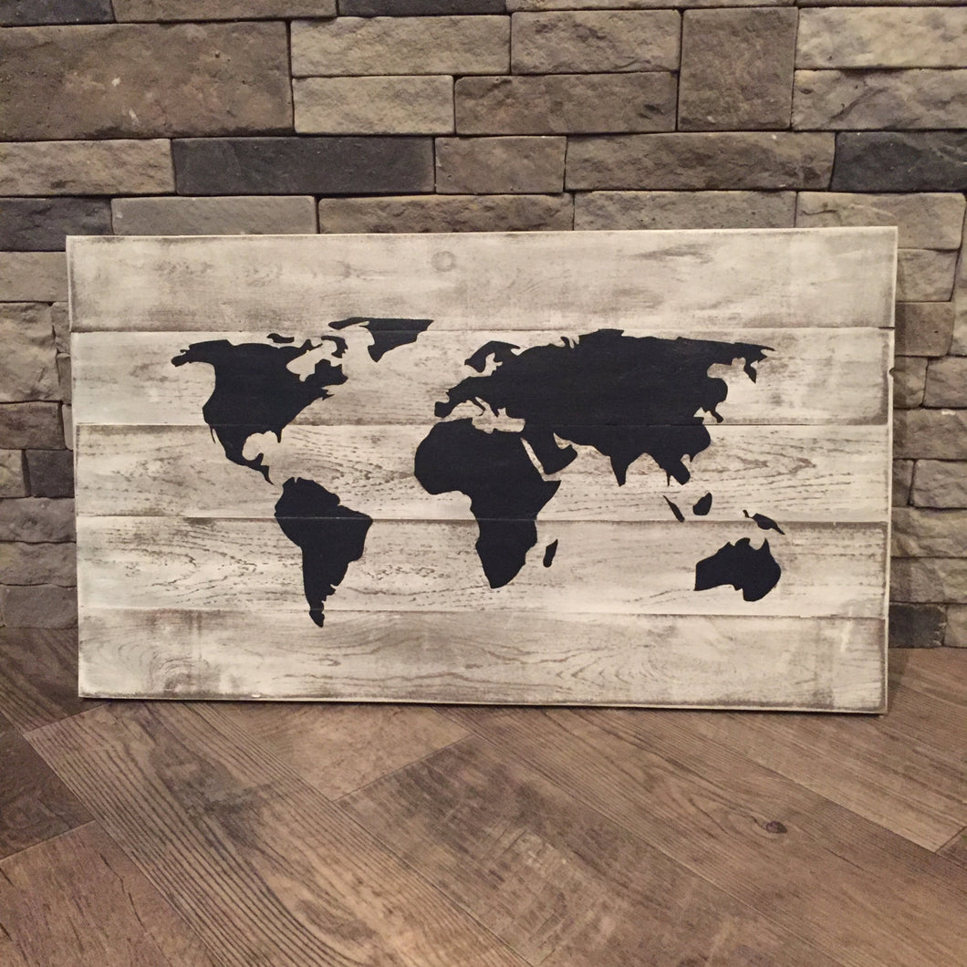 Rustic World Map Wooden Sign