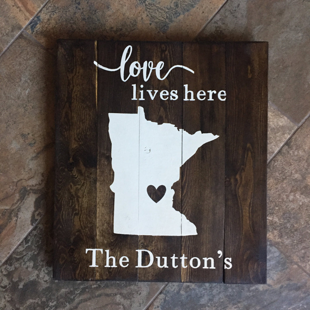 Love Lives Here Family Name Wooden Sign