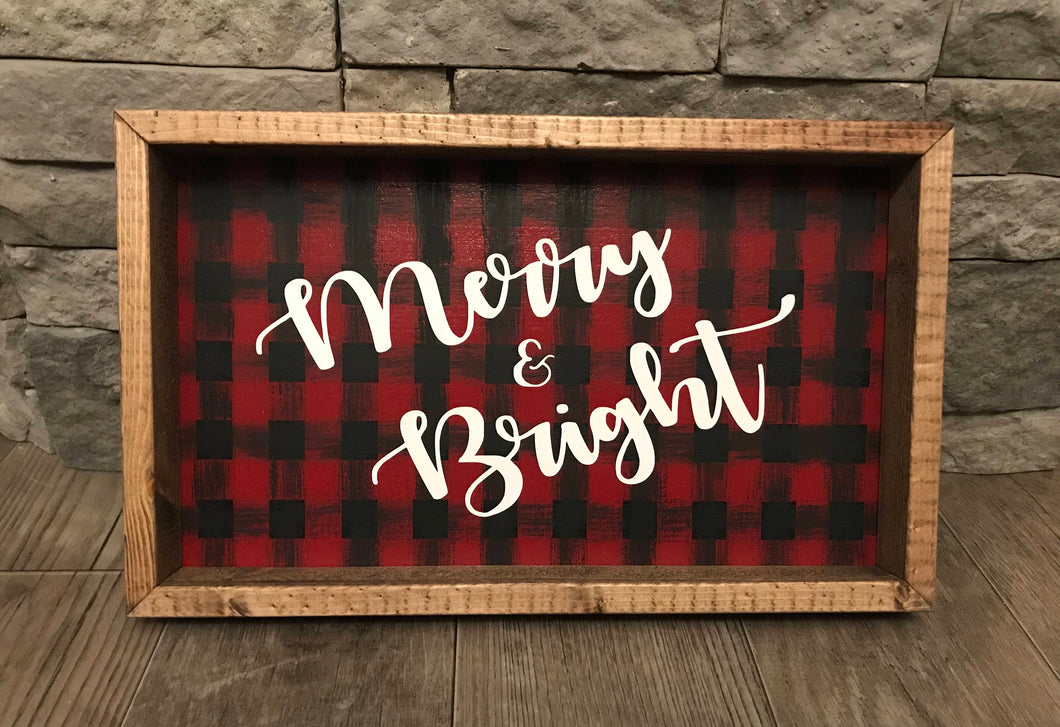 Merry & Bright Buffalo Plaid Wooden Sign