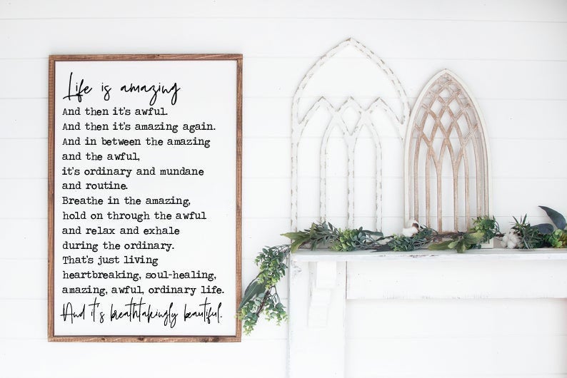 Life is Amazing Farmhouse Wooden Sign, Wooden Home Sign, Housewarming Present, Rustic Chic Decor, Wooden Quote Sign