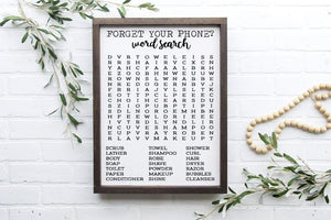 Forget Your Phone Bathroom Word Search Wooden Sign, Bathroom Decor, Rustic Farmhouse Wooden Sign, Funny Bathroom Signs, Housewarming Present