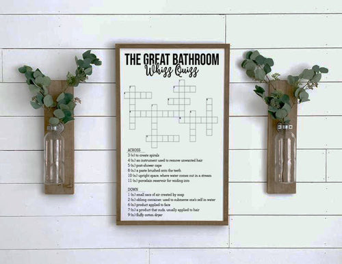 Bathroom Crossword Puzzle Wooden Sign, Bathroom Decor, Rustic Farmhouse Wooden Sign, Bathroom Sign, Housewarming Present, Bathroom Wall Art