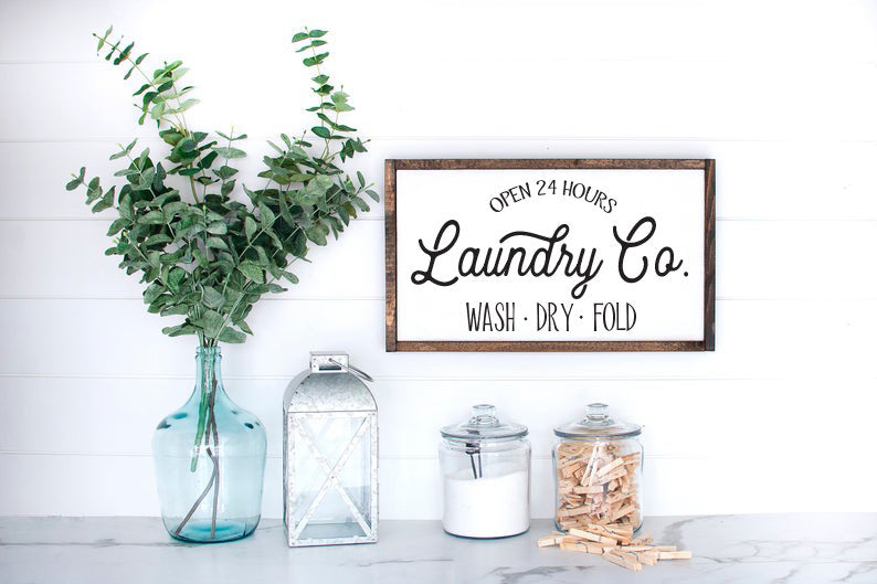 Laundry Co. Farmhouse Wooden Sign, Laundry Room Decor,Laundry Room Sign, Housewarming Present, Rustic Chic Decor, Wooden Quote Sign