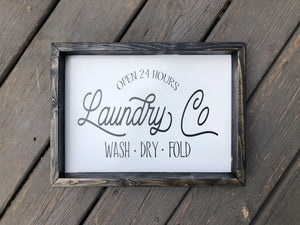 Laundry Co. Farmhouse Wooden Sign, Laundry Room Decor,Laundry Room Sign, Housewarming Present, Rustic Chic Decor, Wooden Quote Sign