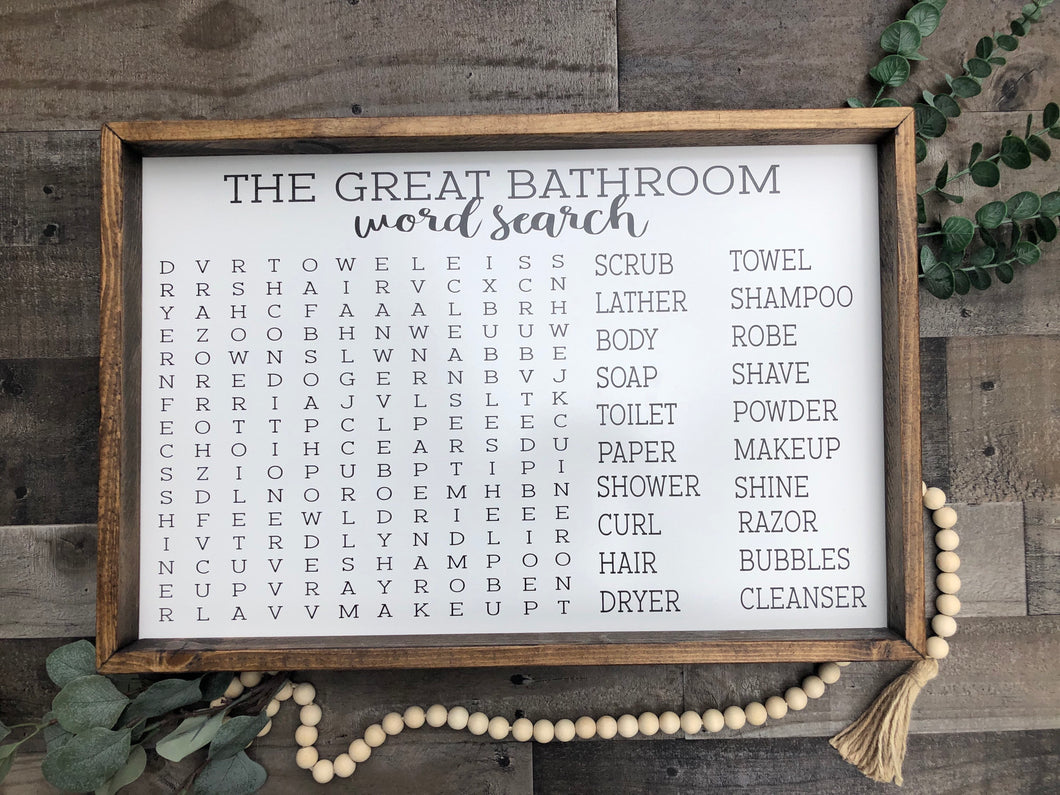 Bathroom Word Search Wooden Sign, Bathroom Decor, Rustic Farmhouse Wooden Sign, Funny Bathroom Signs, Housewarming Present