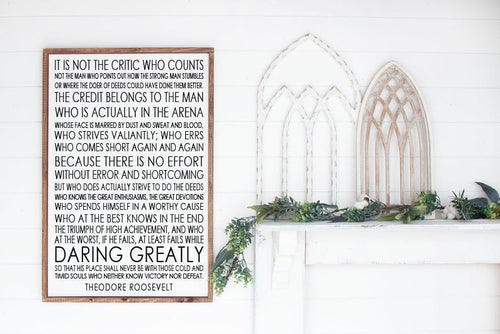 The Man In The Arena Wooden Sign, Theodore Roosevelt Quote, Inspirational Quote, Housewarming Present, Rustic Chic Decor, Wooden Quote Sign