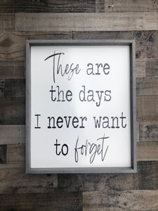 These Are The Days I Never Want To Forget Farmhouse Sign, Wooden Home Sign, Housewarming Present, Rustic Chic Decor, Wooden Quote Sign