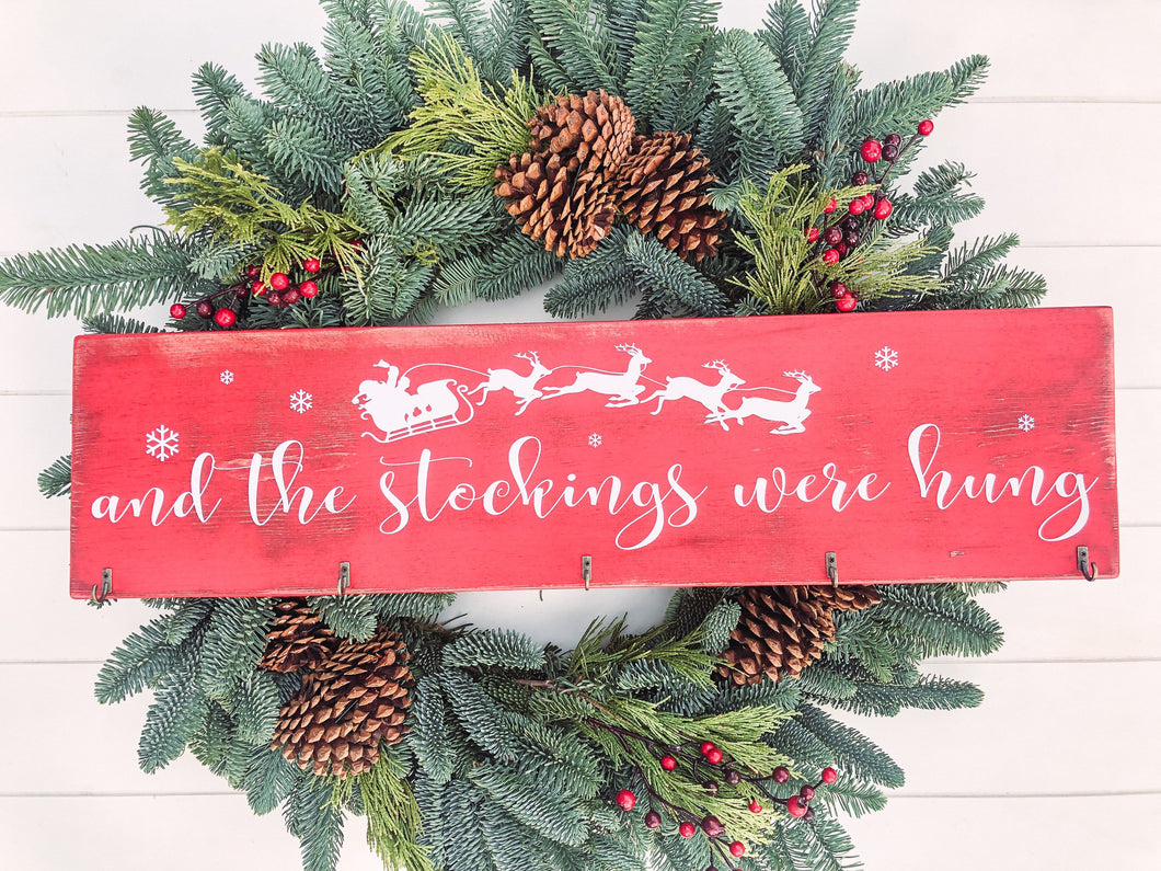 And the Stockings Were Hung Wooden Sign, Stocking Holder Sign, Wooden Stocking Sign, Christmas Decor, Mantel Sign, Holiday Decor