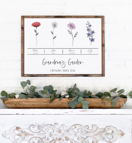 Grandma's Garden Birth Month Flower Sign, Mom's Garden Birth Month Flower Sign