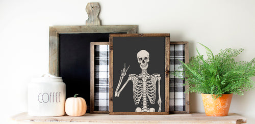 Peace Sign Skeleton Wood Framed Sign, Halloween Decor, Halloween Sign, Fall Decor, Fall Sign, Skeleton Sign, Funny Halloween Sign, Autumn Decor